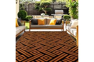 OPPODREAM Outdoor Rug 8x10 Patio Waterproof, Large Outdoor Plastic Straw Rug, Reversible Out Door Carpet for Camping, Deck, Rv, 8 x 10 Area Carpet for Balcony, Porch, Backyard, Black and Orange