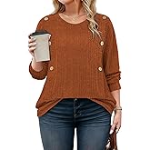 Siddhe Sweaters for Women Plus Size Long Sleeve Crewneck Tops Fall Winter Pullover Dressy Casual Shirts Button Clothes XL-5XL