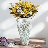 Enra Farmhouse Vintage vase with Handle,12.6 in Ceramic Chinoiserie Floral Vase,Green and Beige Decorative Flower vase,Large Rustic Vases for Home Decors, Living Room, Bookshelf, Office