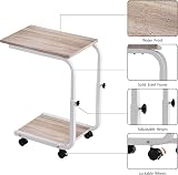 SIMPDIY Height Adjustable Side Table with 4 Wheels White Oak Iron view 6