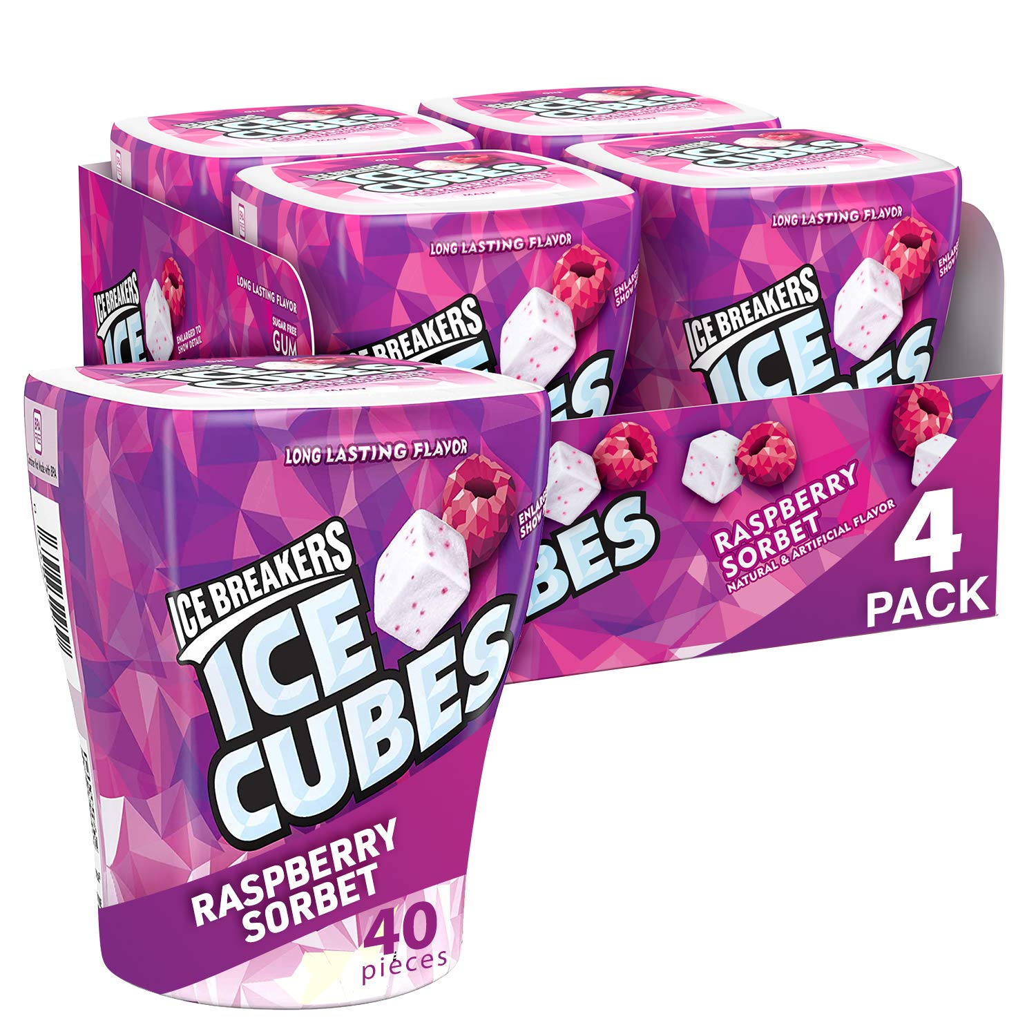 Ice Breakers Ice Cubes Sugar Free Gum with Xylitol, Raspberry Sorbet