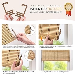 LazBlinds Cordless Bamboo Blinds, Roll Up Shades