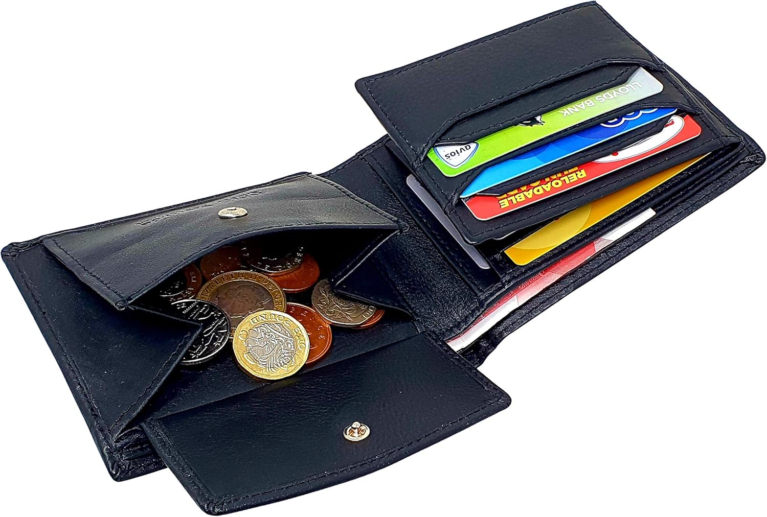 STARHIDE Mens Black Wallets Genuine Leather Coin & ID Pocket Multi Cardholder Wallet with RFID Protection - Image 5