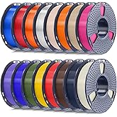 SUNLU PLA+ Filament 1.75mm, 16 Pack 250g Spools, Upgraded Formula | BoneWhite+Midnight+Brown+Red+Yellow+Green+Blue+Orange+Purple+Magenta+Oak+Beige+Transparent Series-Clear+Orange+Red+Blue