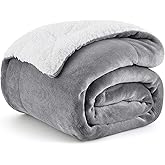 Bedsure GentleSoft Sherpa Fleece Throw Blanket Twin Size for Couch - Thick and Warm, Soft Fuzzy Plush Blanke for Winter, Grey