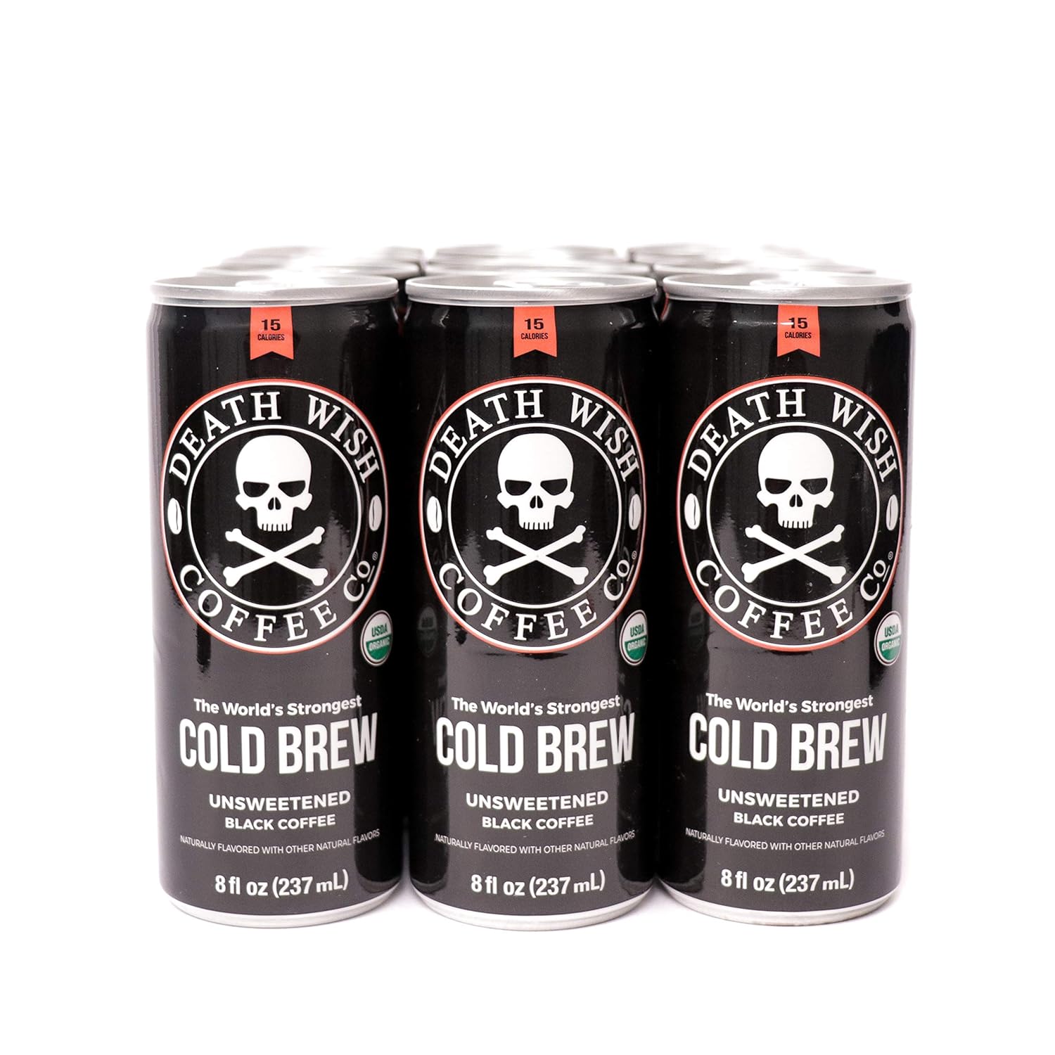 DEATH WISH COFFEE Canned Organic Iced Cold Brew, Unsweetened Black [8 fl oz | 12 pack | 300mg of Caffeine] The World's Strongest, Dairy Free, Low Carb, Keto Friendly Energy Drink: Grocery & Gourmet Food