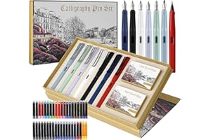 GC QUILL Calligraphy Fountain Pen Set- 7 with Different Nibs and 40 Ink Cartridges for Beginners- MU-09