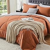 BEDELITE King Size Comforter Set 7 Pieces Bed in A Bag - Soft Microfiber Reversible Burnt Orange Bed Set with Comforters, Sheets, Pillowcases & Shams, Cozy Luxury Bedding Sets for All Season