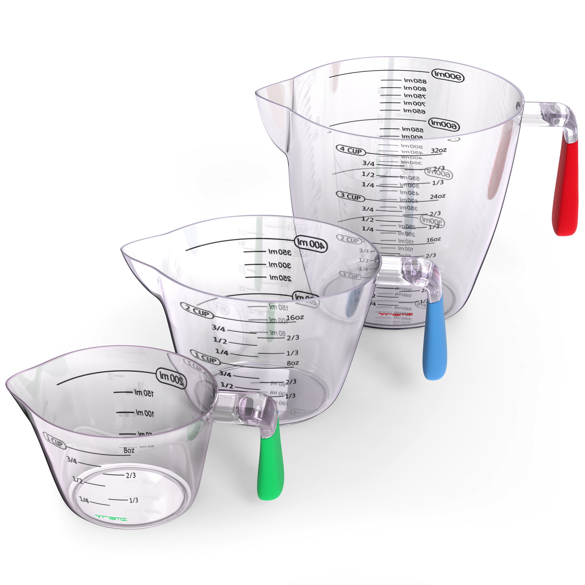 Vremi 3 Piece Plastic Measuring Cups Set BPA Free Liquid Nesting