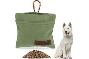 Jeffdad Canvas Dog Treat Pouch, Portable Puppy Dog Training Treat Pouch with Carabiner, Hands-Free Auto Closing Pet Snack Reward Pocket, for Pet Training Travel or Outdoor Use(Army Green)
