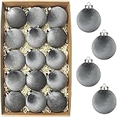 Neutral Velvet Christmas Tree Ornaments Set 3.15 Inch - Gray Xmas Hanging Baubles 15 PCS, Large Flocked Elegant Christmas Ball Ornaments, Shatterproof Decor for Holiday (Gray)