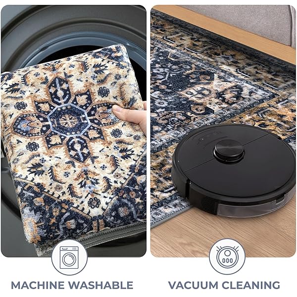 KOZYFLY BOHO AREA RUG 3X5 FT RUGS FOR ENTRYWAY WASHABLE ENTRY RUG NON SLIP DOOR MAT INDOOR ENTRANCE GOLD/ORANGE/NAVY PRINTED FAUX WOOL VINTAGE KITCHEN RUG THROW RUGS FOR ENTRANCE