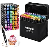 Alcohol Markers Dual Tip Art - 60 Colors Marker Set Adult Brush Tip Drawing Pens for Kids Professional Artist Coloring Alcohol Based Art Markers Chisel Tip Double Sided Marker School Painting Gift