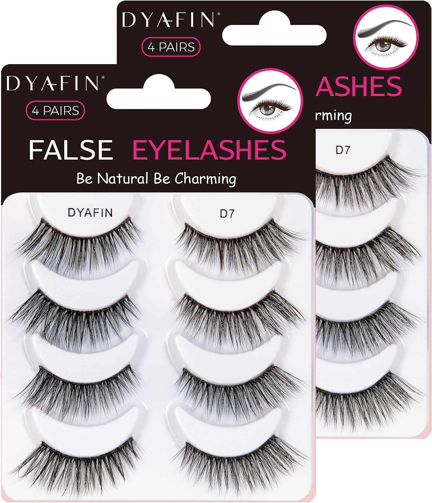 DYAFIN Natural False Eyelashes Handmade Reusable Lightweight Soft Professional Multipack False Lashes Full Cover Clear Band No Glue Fake Eyelashes