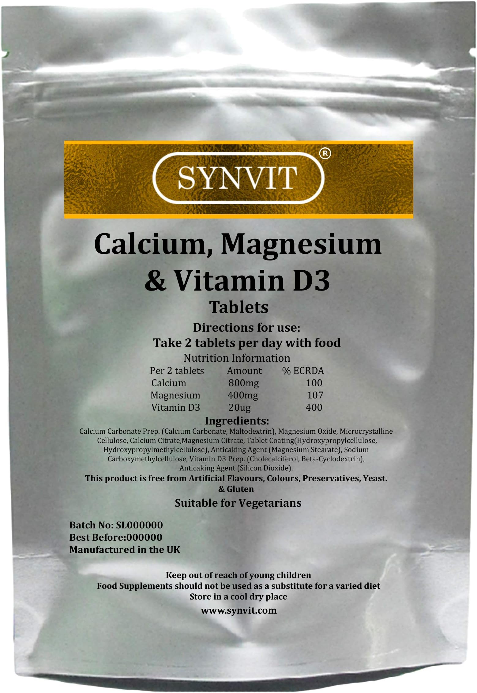 Calcium, Magnesium & Vitamin D3 Synvit (30 Tablets)