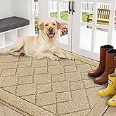 REFETONE Indoor Doormat, Front Back Door Mat 32"x40" Rubber Backing Non Slip Mats, Absorbent Washable Entrance Doormat for Entryway, Resist Dirt Low-Profile Inside Floor Mat for Muddy Shoes, Beige