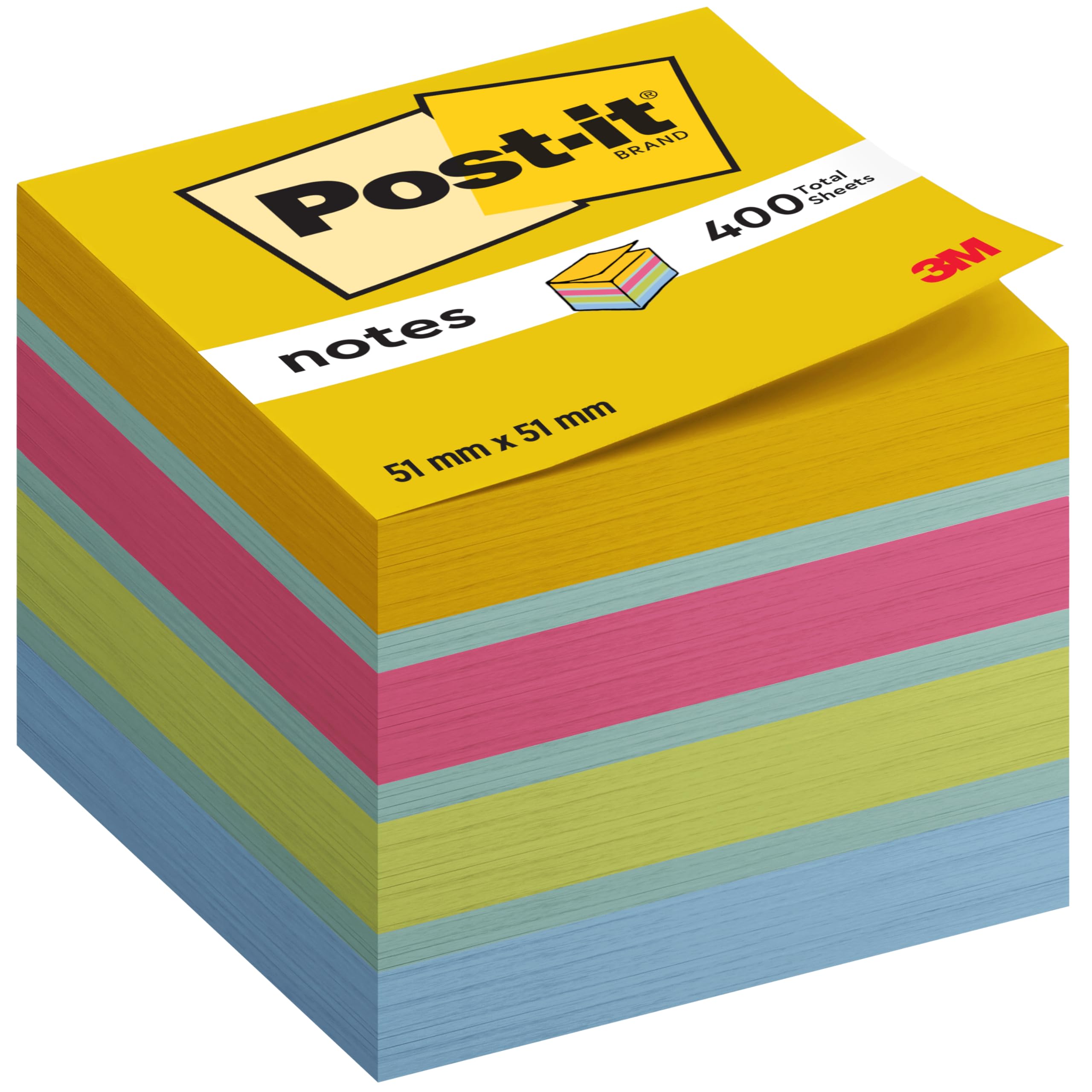 Post-it Notes Mini Cube, Ultra Colours, 51 mm x 51 mm, 400 Sheets - Self-Stick Notes for Note Taking, to Do Lists & Reminders