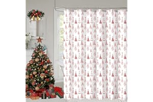YOSTEV Christmas Shower Curtain, Red Christmas Tree Shower Curtains for Bathroom Decor, White Red Winter Holiday Shower Curtain, Merry Christmas Xmas Pine Fabric Cloth Bath Curtain, 72 x 72 Inch