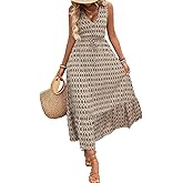 HELYO Women's Maxi Dress Summer Floral Print Flowy V Neck Sleeveless Bohemian Beach Casual Travel Long Dresses 583