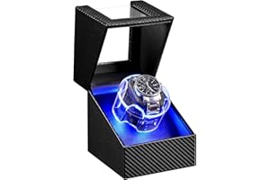 ANWBROAD Watch Winder for Automatic Watches, 4 Modes Double Automatic Watch Winder box with LED Crystal Design, Rotating Watch Case with Super Quiet Motor with Type-C Adapter