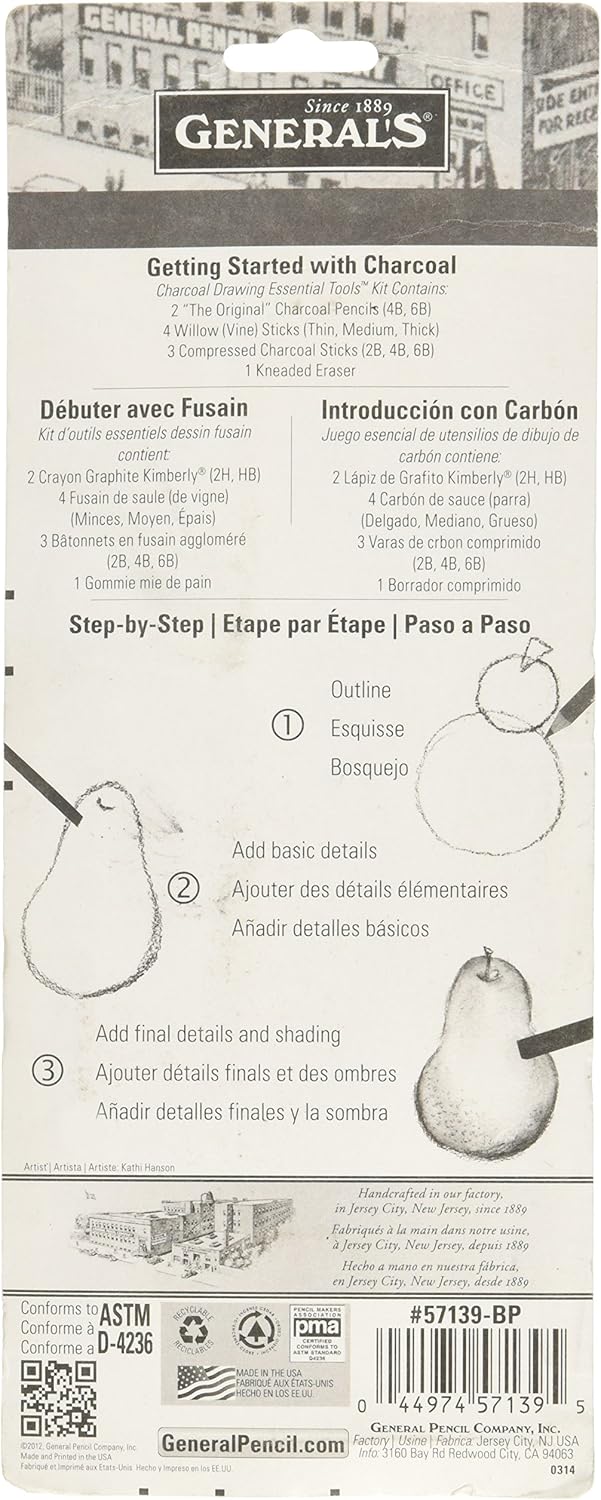 General Pencil 57139-BP Getting Started with Charcoal Set, Multicolor