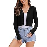 Women's Long Sleeve Cropped Cardigan Sweaters V Neck Solid Button Down Knit Bolero Shrugs