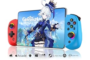 Joso Wireless Controller for iPad/iPhone/Android(129-252mm), Phone Controller Support Xbox Cloud/PS Remote Play, Mobile Gaming Controller with Hall Effects Joysticks for Switch/PS4, Blue+Red