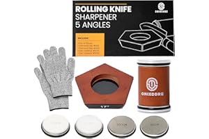 Onixcore Kitchen Knife Sharpening Kit - Rolling Knife Sharpener 5 Angles (12,15,17,19,22°) - 5 Sided Rolling Knife Sharpener 