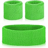 3 Pcs 80s Sports Wristband and Headband Neon Sweatbands Set Neon Outfits for Women Costumes Accessories Sweat Band for Party Football Basketball Baseball Soccer