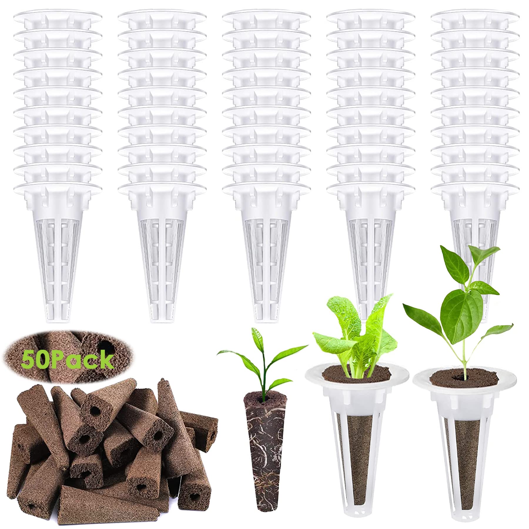 Zariocy 50 Pieces Seed Pod Kits for Hydroponi, Seed Pods Kit for Hydroponic Growing System - Plant Growing Containers, Hydroponics Garden Accessories Basket Seed Pods Set for Indoor Growing System