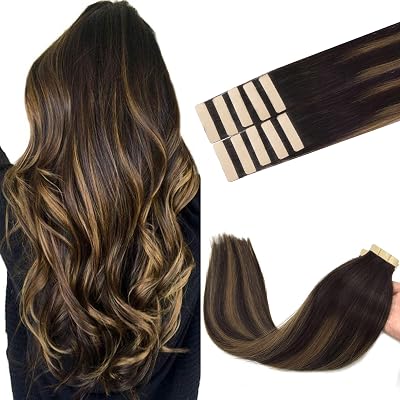 GOO GOO Tape In Hair Extensions 16in 25g 10pcs Real Remy Balayage 2/6/2 Dark