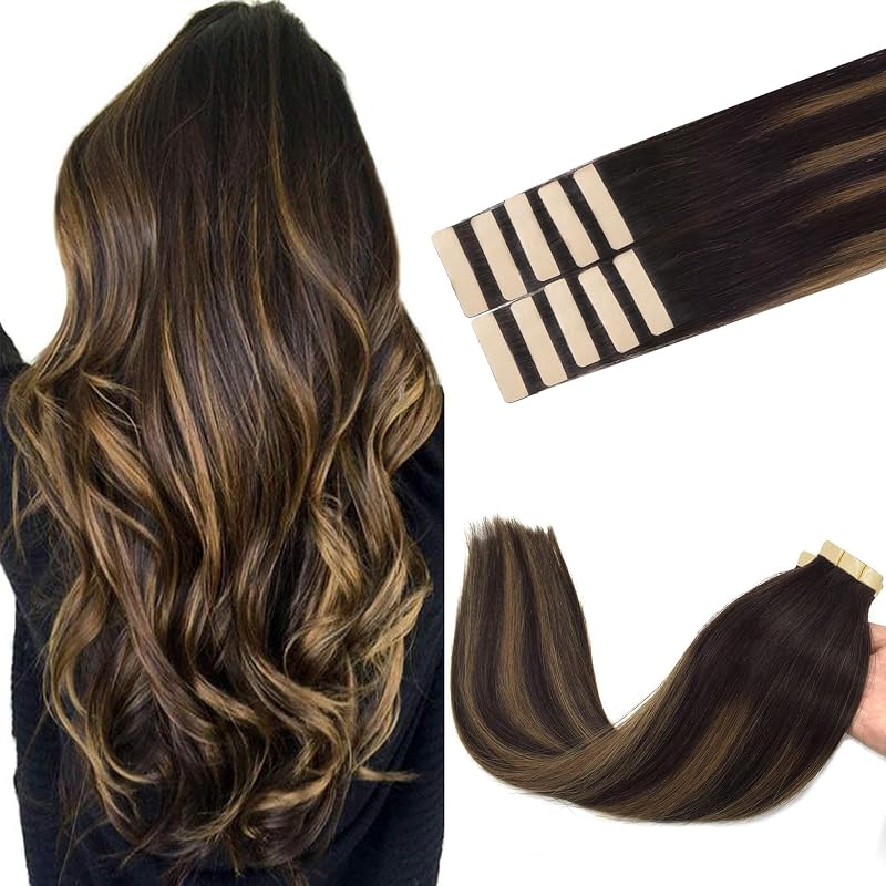 GOO GOO Tape In Hair Extensions 16in 25g 10pcs Real Remy Balayage 2/6/2 Dark