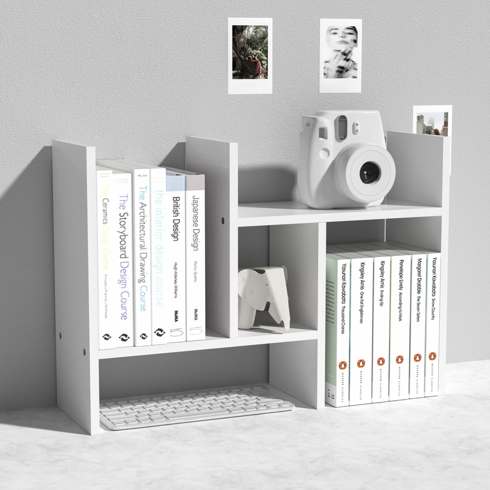 Photo 1 of MASAKA B&W - Kawaii Storage Desktop Organizer for Your Desk Space, Double H Plants Display Shelf, Home Office Storage Rack Adjustable Stackable for Office, Dormitory (White*01)