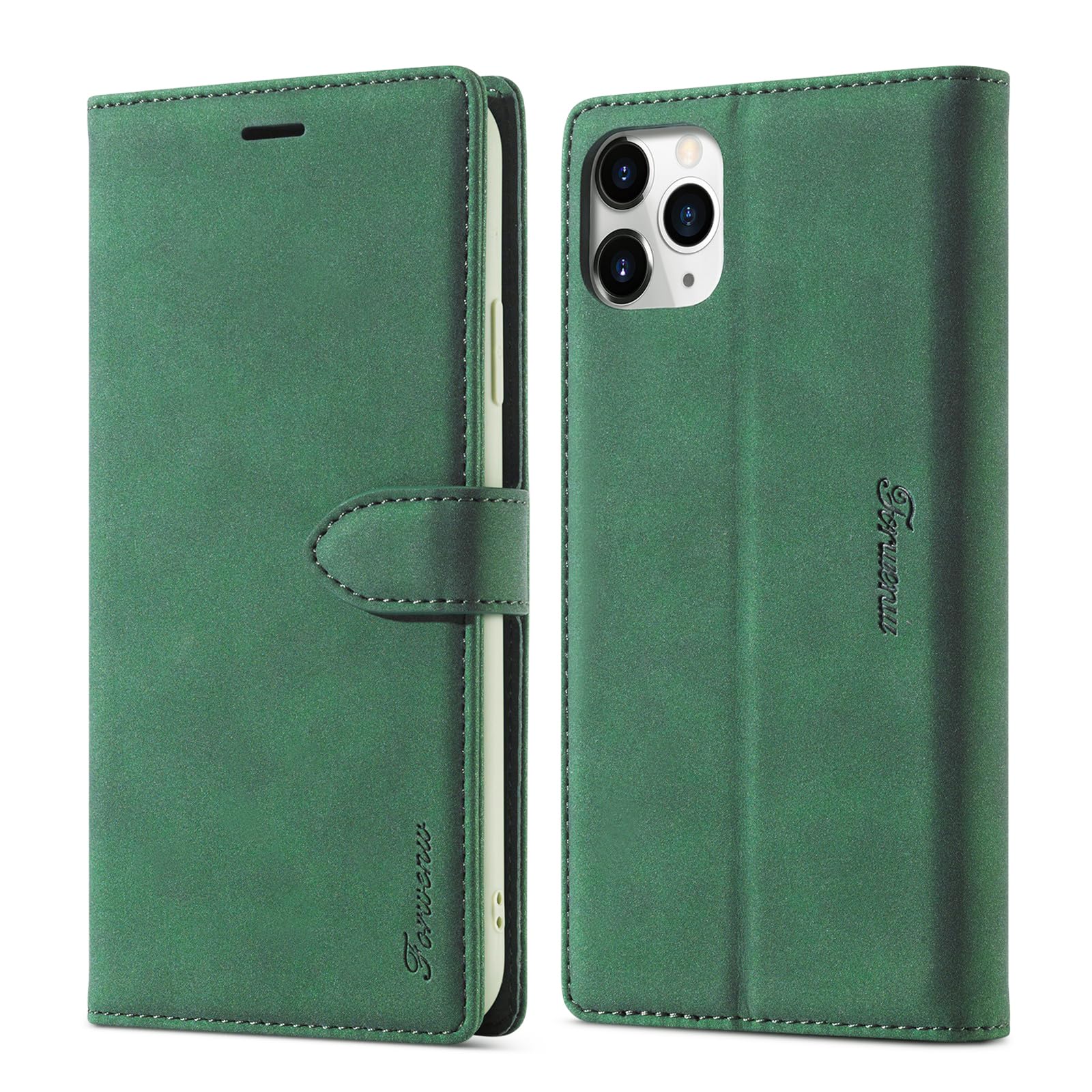 LOLFZ Case for iPhone 11 Pro, Vintage Leather Wallet Case Card Holder Kickstand Magnetic Closure Flip Case Cover Compatible with iPhone 11 Pro (5.8 Inch) - Green