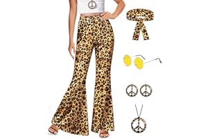 For G and PL Women's Halloween 5 Pcs Hippie Costume Pants Floral Bell Bottom Outfits