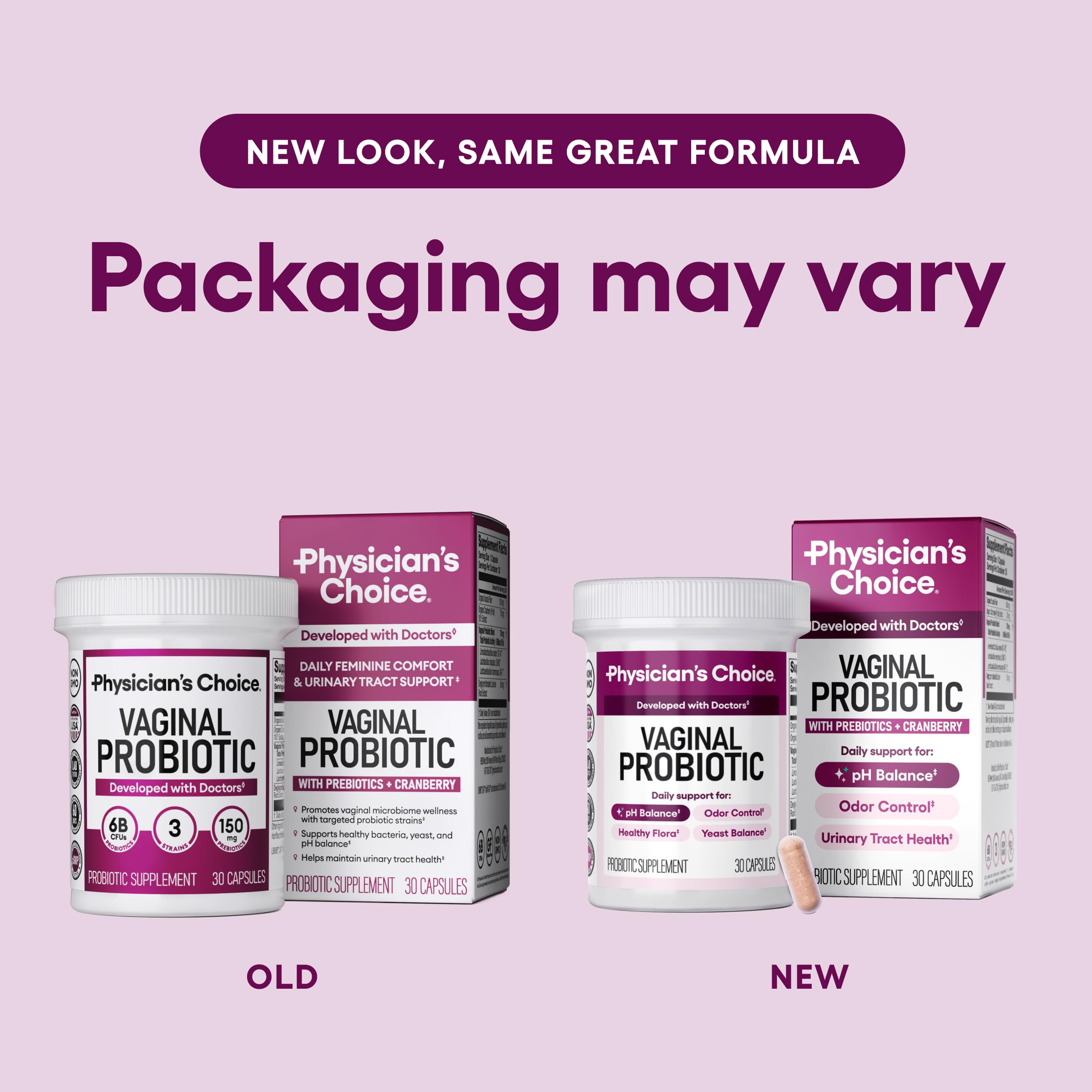 Physician's CHOICE Vaginal Probiotics for Women - Moisture, pH Balance, Odor Control, Yeast Balance, Vaginal Flora, Feminine Health - 6B CFU with Organic Prebiotics and Cranberry Extract - 30 CT