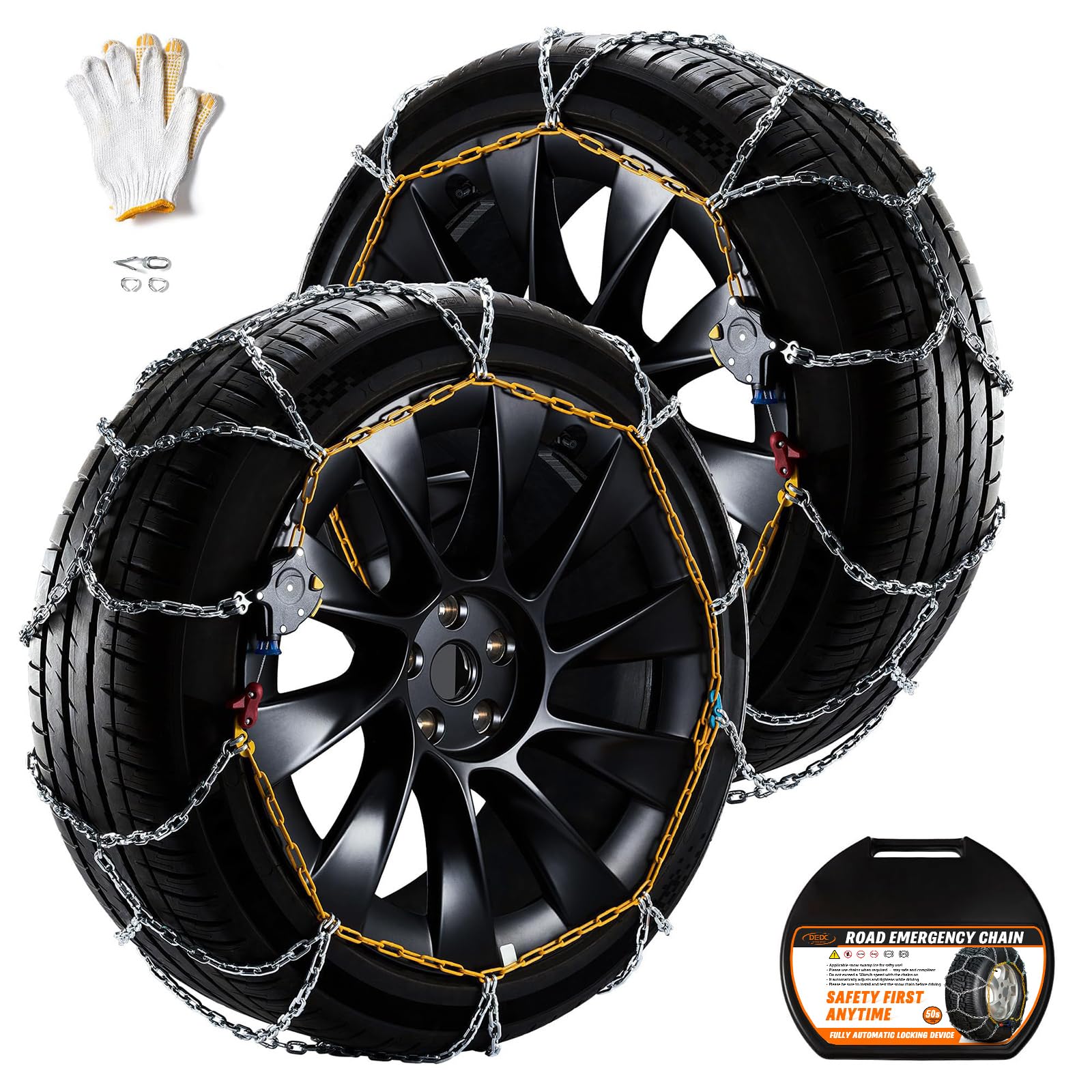 Photo 1 of DEDC Snow Chains for SUV Tire Chains Compatible with Tesla Model Y Cars 1 Min Quick Fit Easy Chainsaw Reusable Universal Emergency Traction Chain Tire Width 235 245 255 265 275 - Set of 2 MS1521