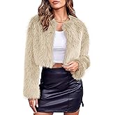 Danedvi Women's Fashion Cropped Faux Fur Jacket Long Sleeve Open Front Cardigan Casual Fluffy Parka Shaggy Short Coat