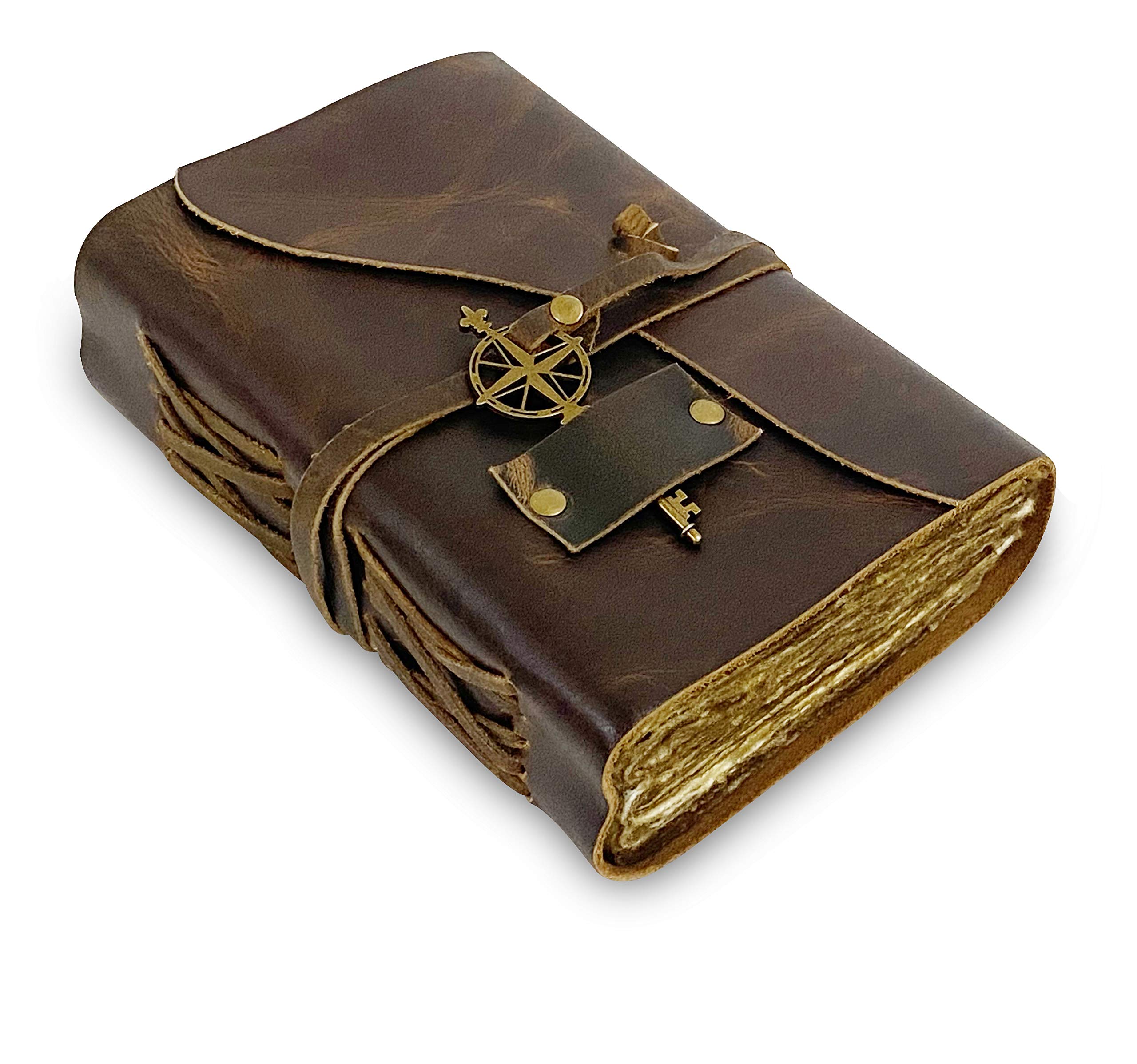 Wanderings Vintage Leather Journal - 6x9"/15x23cm- Antique Handmade Leather Bound with Old Fashioned Deckle Edge Paper - Perfect for Writing Shadows Journal a Grimoire Sketching as a Diary