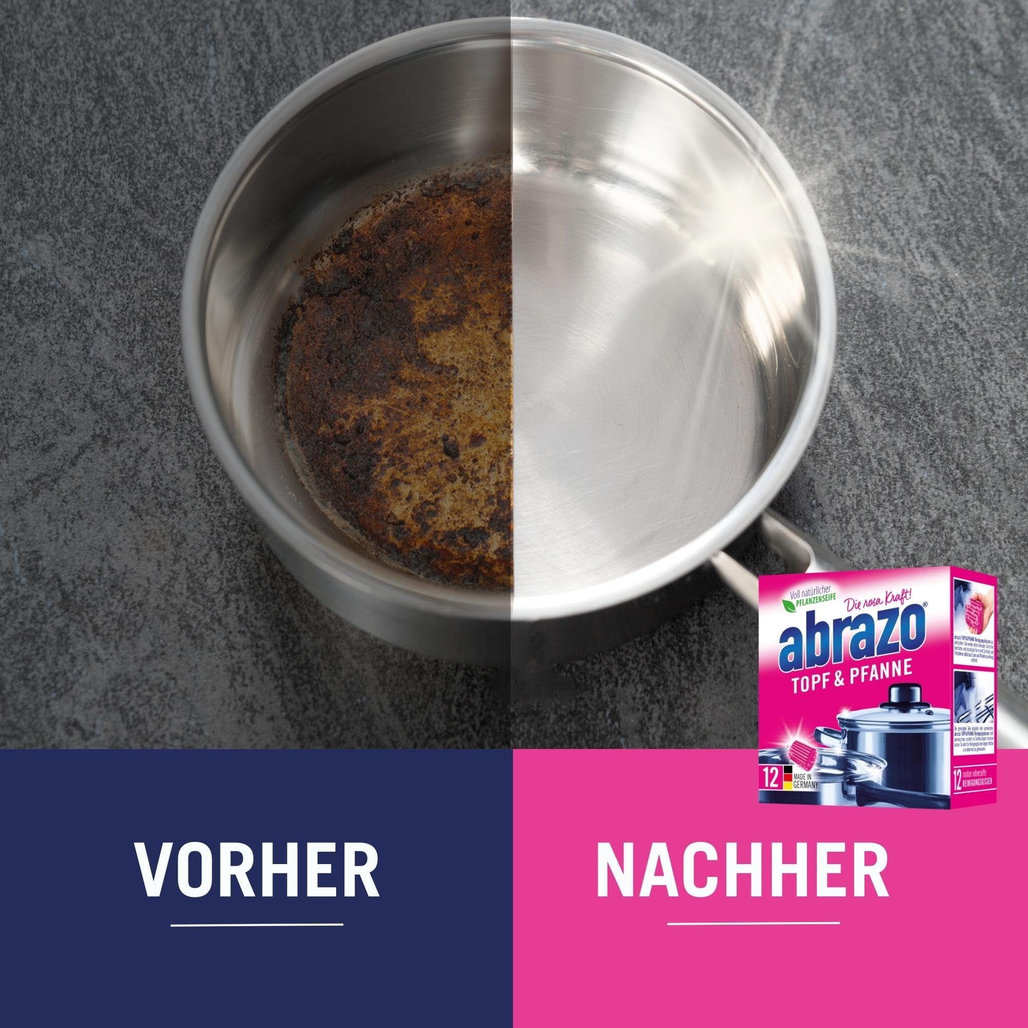 abrazo Topf & Pfanne - 12 Reinigungskissen für Töpfe, Grill & Backofen, Spülschwamm mit veganer Pflanzenseife, Küchenschwamm, Reinigungsschwamm 2