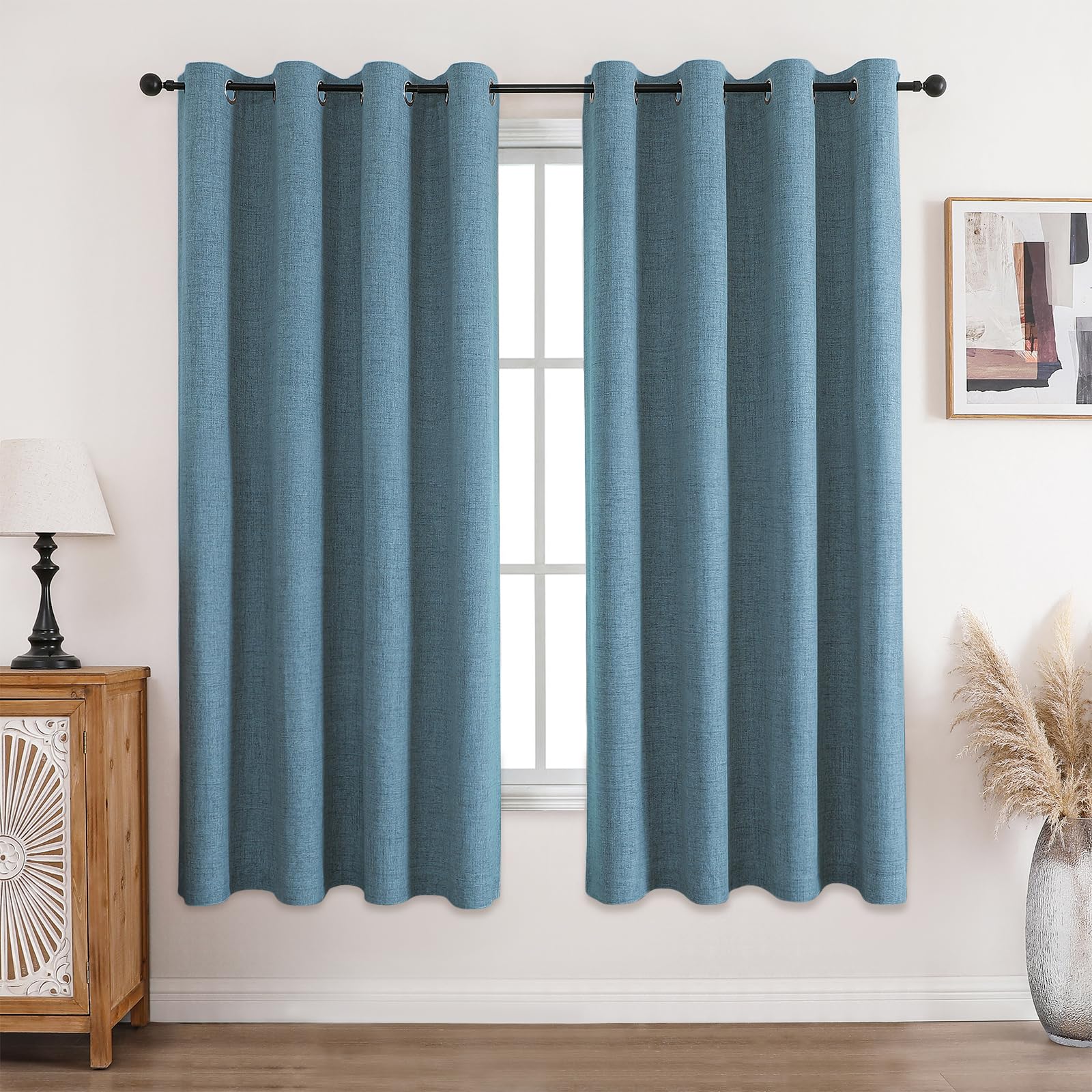 CUCRAF 100% Blackout Curtains Light Blue 72 Inch Drop 2 Panels Soft Texture Sun Blocking Thermal Eyelet Curtains for Bedroom Living Room 46 X 72 Inch