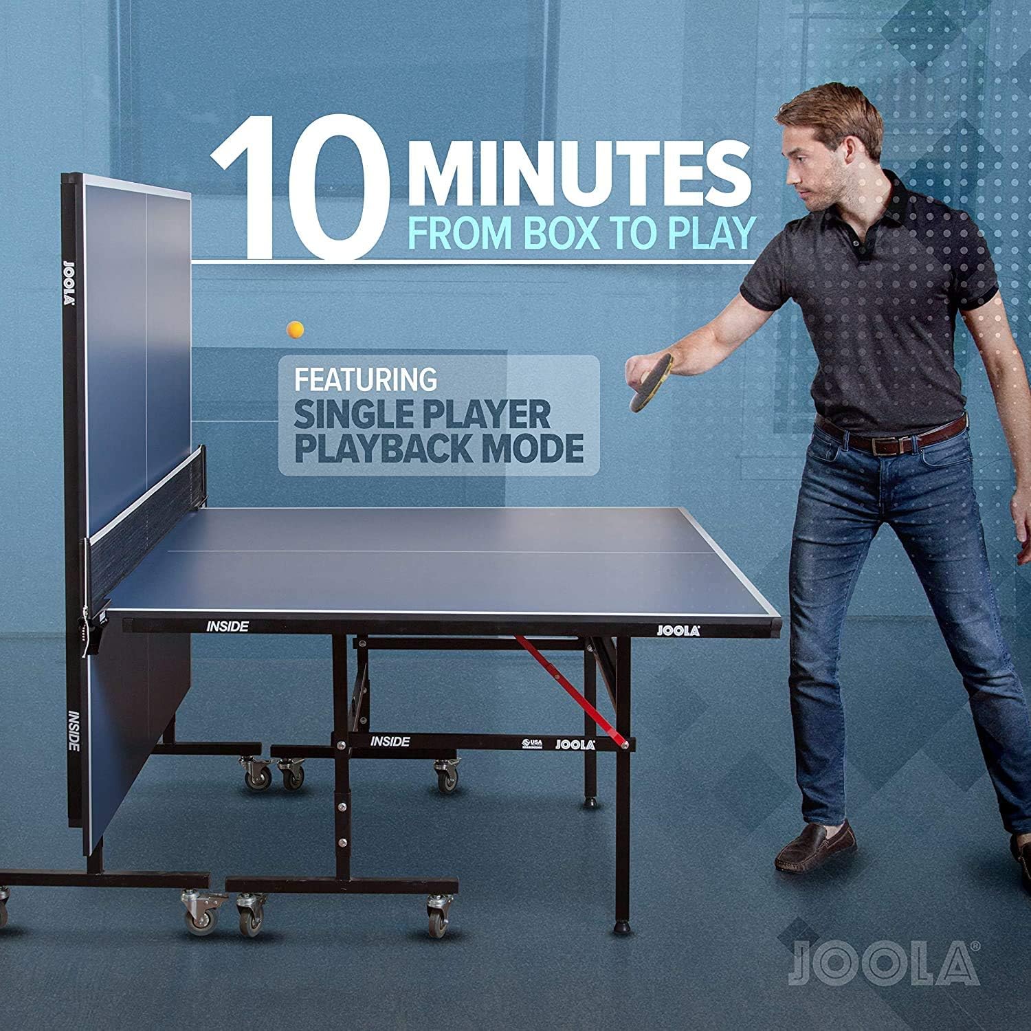 JOOLA Inside - Professional MDF Indoor Table Tennis Table with Quick Clamp Ping Pong Net and Post Set - 10 Minute Easy Assembly - USATT Approved - Ping Pong Table with Single Player Playback Mode: Sports & Outdoors