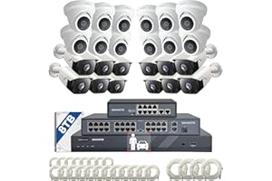 ONWOTE 32 Channel Security Camera System 4K, 24x 8MP Outdoor 128° PoE IP Cameras with Audio, AI Person Vehicle Detection, 32CH 4K NVR 8TB, 32 Ports Switch, 24 Cables-150ft 100ft 60ft, Commercial CCTV
