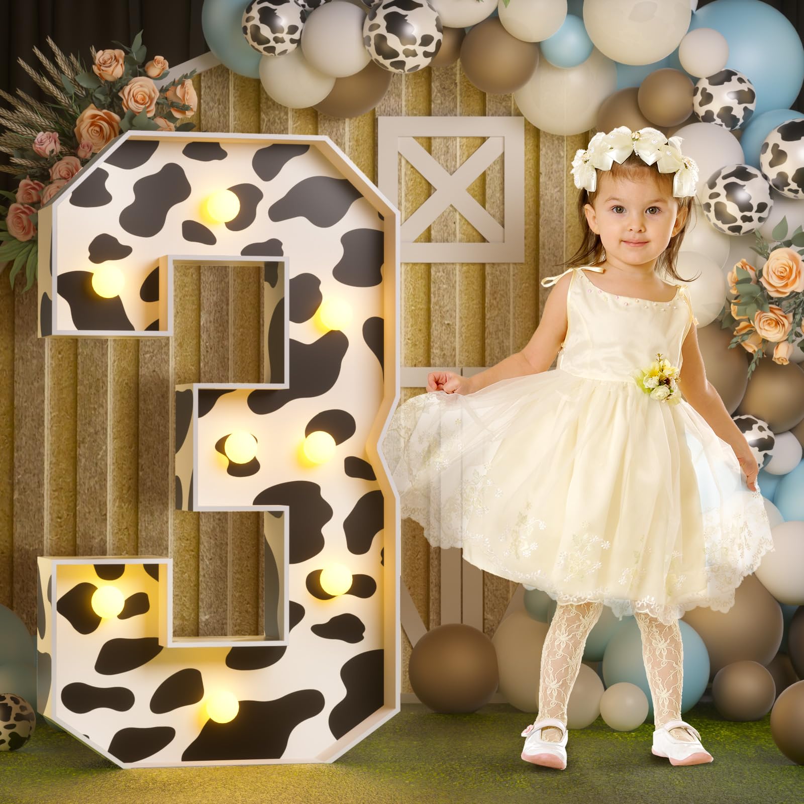Photo 1 of Marquee Numbers Cow Birthday Decorations: 3ft Large Party Decor Boy Girl 3rd 13th Big Light Up Cardboard Number 3