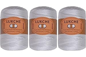 Lukche 1.5-2mm Polyester Macrame Cord 3 Skein (3x153 Yards) 100% Polypropylene Premium Macrame Rope, Colorful Yarn Crochet Macrame Bag Craft for Wall Hangers, Bags, Bottom Plates, Carpets (3 White)