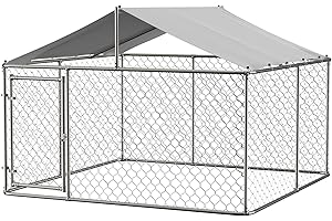 GLANZEND Outside Dog Kennel Pen with Roof, Outdoor Dogs Enclosure Large Galvanized Steel Chain Link Fence Pet House Cage Weather Resistant Heavy Duty for Backyard, 90 x 90 x 65 Inch
