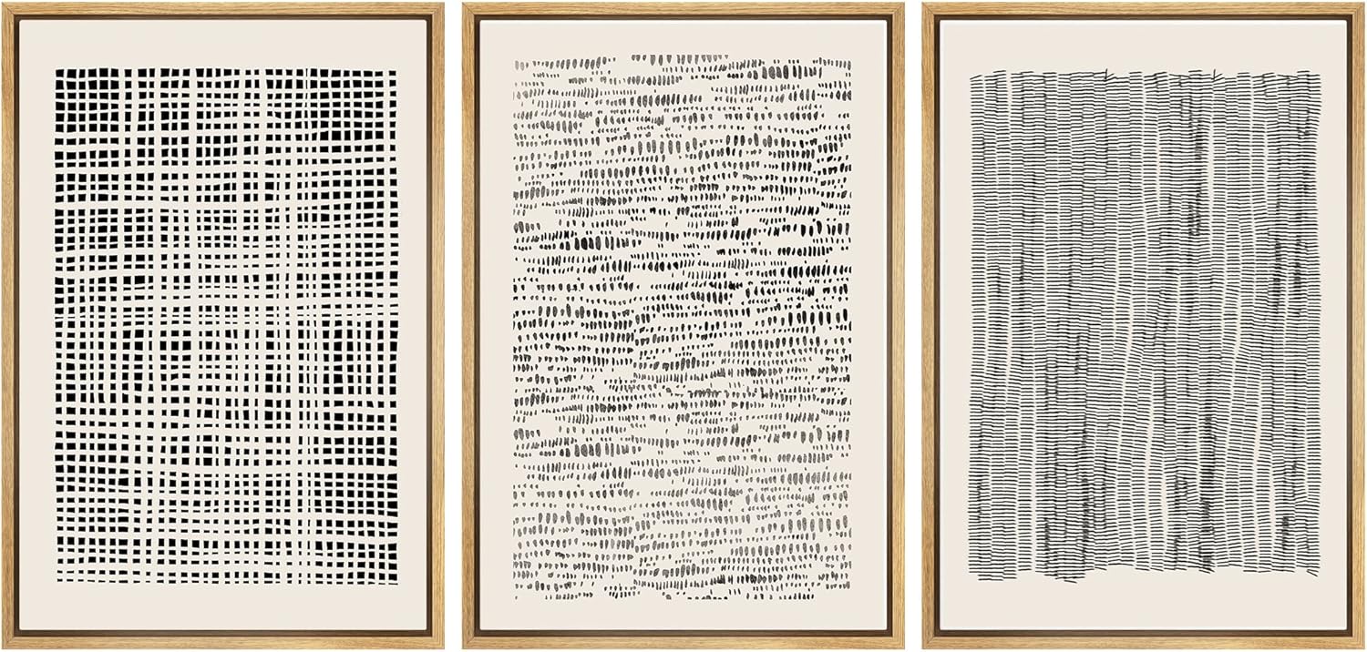 Wall Décor - SIGNWIN Framed Canvas Print Wall Art Set Geometric Dark Black Grid Wave Pattern Abstract Shapes Cozy Neutral Modern Art Decorative Contemporary for Living Room, Bedroom, Office - 16
