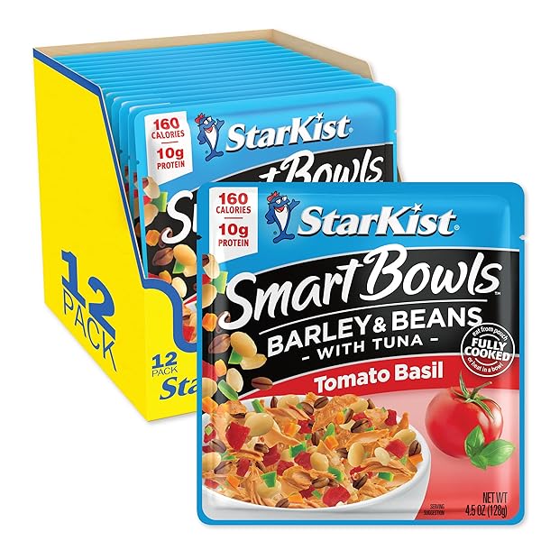 STARKIST SMART BOWLS TOMATO BASIL, 4.5 OZ POUCH (PACK OF 12) – FEATURES BARLEY & BEANS WITH WILD CAUGHT LIGHT TUNA