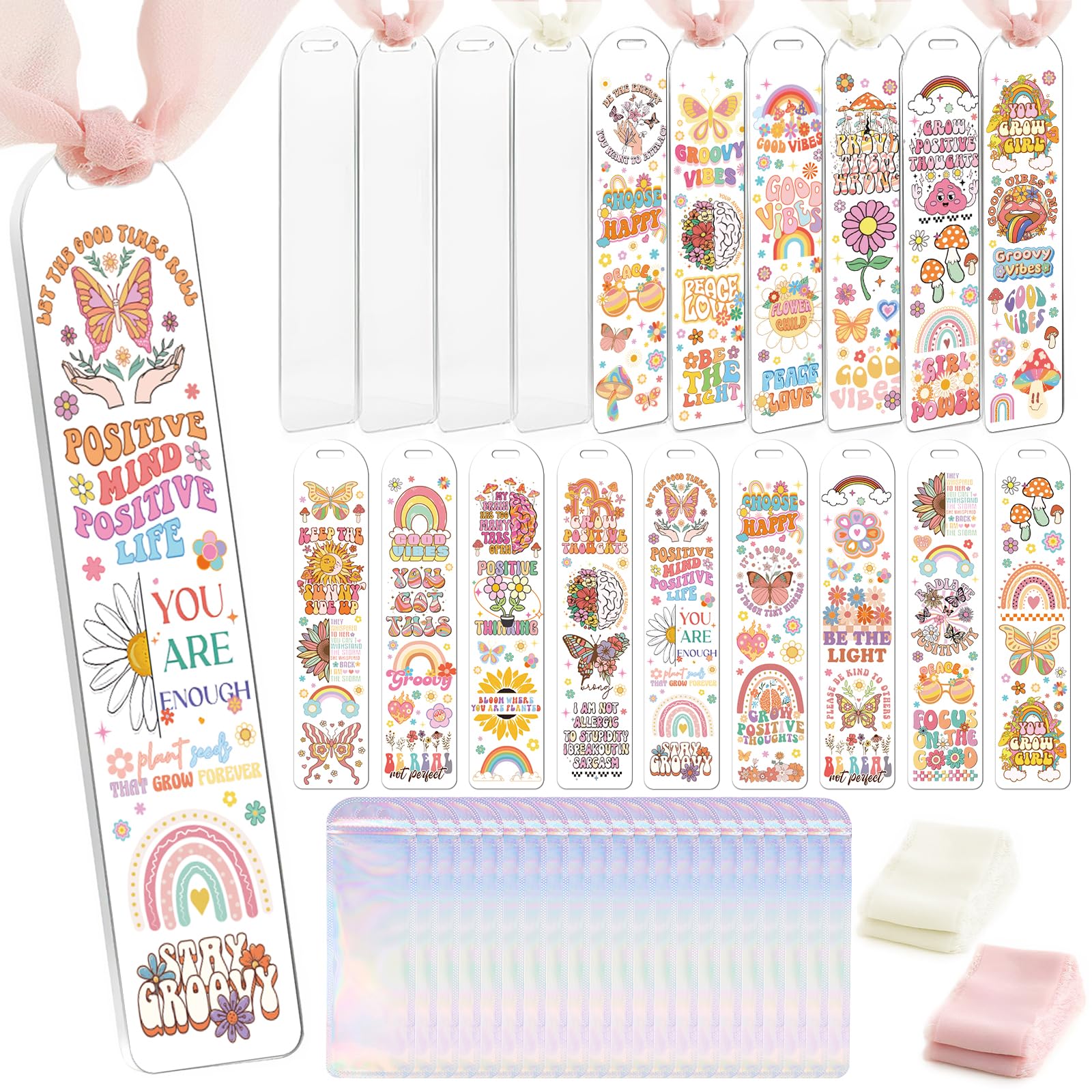 Photo 1 of Dazoratix Inspirational Acrylic Bookmark Blanks - 60 Pcs Groovy Bookmarks Making Kit Bulk Aesthetic Page Markers UV DTF Stickers DIY Crafts Reading Women Girls Students Teacher School Birthday Gifts