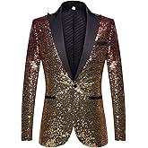 LiveZou Men's Slim Fit Shiny Sequins One Button Suit Jacket Blazer Tuxedo for Dinner Prom Party Wedding